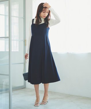 Feroux 【洗える】プリーツコンビ ジャンパースカート ネイビー系