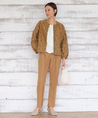 自由区 L 【セットアップ対応・洗える】ハニカムクロステーパード パンツ ブラウン系