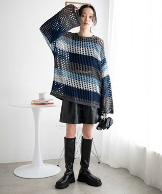 WEGO ビッグメッシュニットプルオーバー ブルー