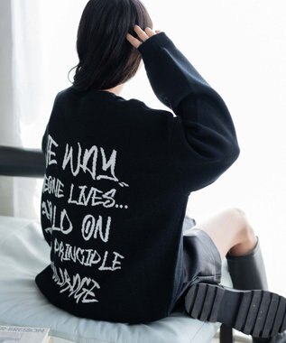 WEGO ハンドライティングジャガードニット ブラック