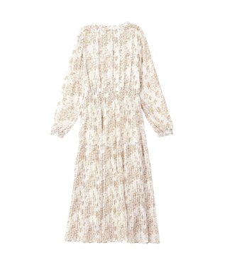 YECCA VECCA ボタニカル柄ボウタイプリーツワンピース Ivory