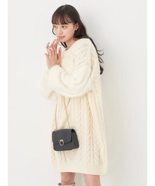 earth music&ecology 袖ファーケーブルミニワンピース Ivory