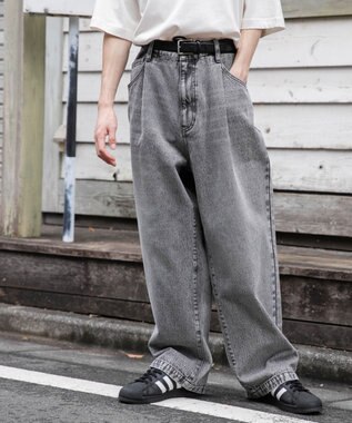 WEGO 【ユニセックス着用ITEM/ウエストゴム/SMLサイズ展開】デニムルーズテーパードパンツ グレー