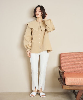 #Newans 【洗濯機可能/シワになりにくい】〈小柄さんにお勧め〉ウェービーカラーブラウス ベージュ