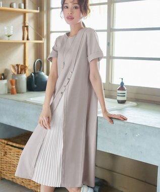 Tiaclasse 【UVケア・接触冷感】”あまラク” アシメプリーツカットソーワンピース グレージュ
