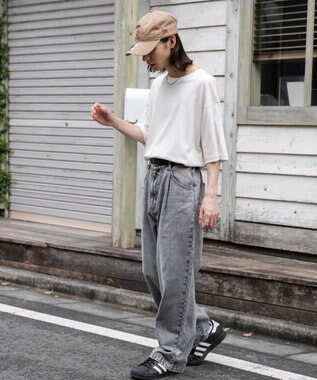 WEGO 【ユニセックス着用ITEM/ウエストゴム/SMLサイズ展開】デニムルーズテーパードパンツ グレー