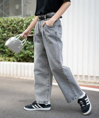 WEGO 【ユニセックス着用ITEM/ウエストゴム/SMLサイズ展開】デニムルーズテーパードパンツ グレー