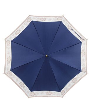 MOONBAT LANVIN en Bleu 【耐風】長傘 サテンプリントフラワー ネイビーブルー