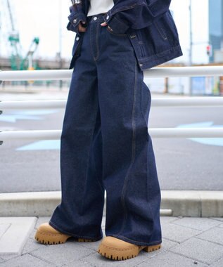 WEGO 【ユニセックス着用ITEM】カバーフィットフラップデニムパンツ デニムインディゴ