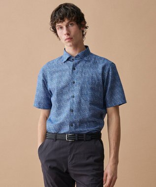 JOSEPH ABBOUD 【キングサイズ・清涼・リネンブレンド】コットンリネン ボイルフラワープリント 半袖シャツ ネイビー系5