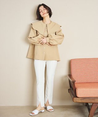 #Newans 【洗濯機可能/シワになりにくい】〈小柄さんにお勧め〉ウェービーカラーブラウス ベージュ