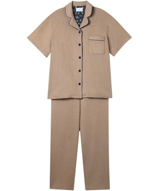 une nana cool 【綿混】ソフトコットンリブ 半袖開襟パジャマ MADE WITH LIBERTY FABRIC ベージュ