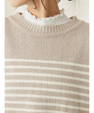 CRAFT STANDARD BOUTIQUE 洗えるモールニットボーダープルオーバー Gray Beige