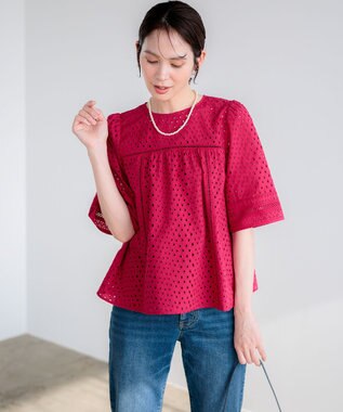 組曲 【先行予約】エンブロイダリーレース5分袖 ブラウス チェリーローズ系