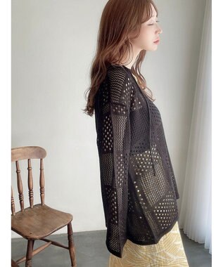 Green Parks ２ＷＡＹ透かし編みニットプルオーバー Black