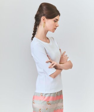 GRACE CONTINENTAL ハーフスリーブリブトップ ホワイト