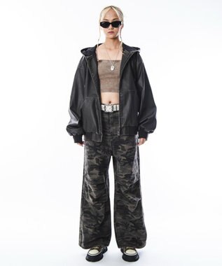 WEGO 【ユニセックス着用ITEM】PUフードブルゾン ブラウン