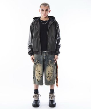 WEGO 【ユニセックス着用ITEM】PUフードブルゾン ブラウン