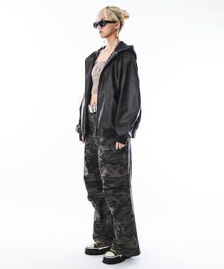 WEGO 【ユニセックス着用ITEM】PUフードブルゾン ブラウン