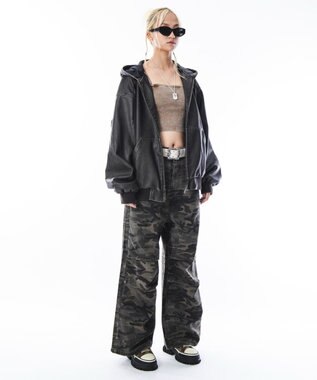 WEGO 【ユニセックス着用ITEM】PUフードブルゾン ブラウン