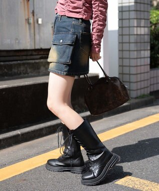 WEGO ヴィンテージウォッシュカーゴミニスカート デニム濃加工色