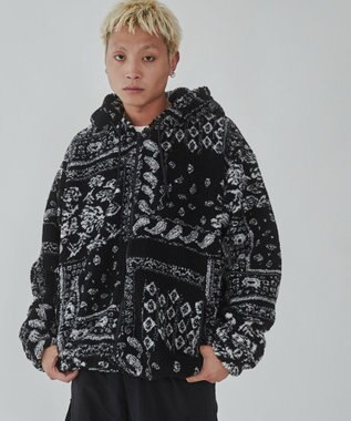 WEGO ボアパターンフードブルゾン ブラック