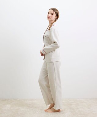 une nana cool 【綿混】ソフトコットンリブ 長袖開襟パジャマ MADE WITH LIBERTY FABRIC ホワイト系