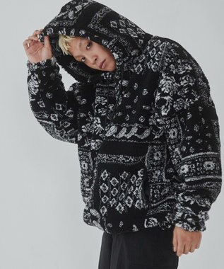 WEGO ボアパターンフードブルゾン ブラック