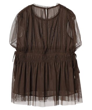 YECCA VECCA チュールギャザーブラウス Brown