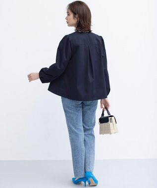 組曲 S コットンライクツイル ノーカラーショート丈コート ネイビー系