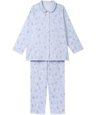 Wing パジャマ 綿100%(本体) 二重ガーゼ 長袖 長ズボン レディース EP7047 ウイング／ワコール サックス