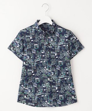 23区GOLF 【WOMEN】【吸水速乾/UVカット】パリマップ総柄ポロシャツ ネイビー系5