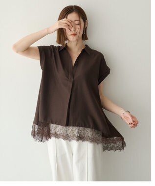 YECCA VECCA 裾レーススキッパーシャツ Brown