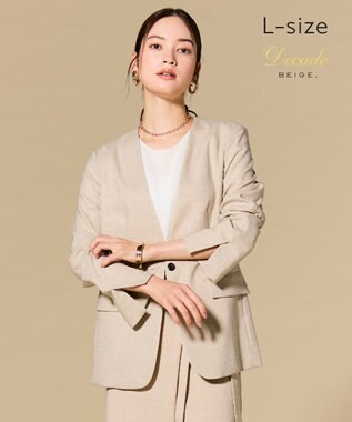 BEIGE， 【L-size】CAROLE / リネンライクノーカラーハーフ丈ジャケット