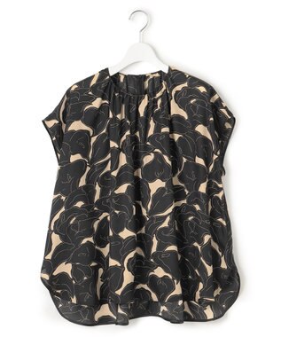 23区 S 【洗える】Ratti フラワーアートプリント ブラウス ブラック×ベージュ