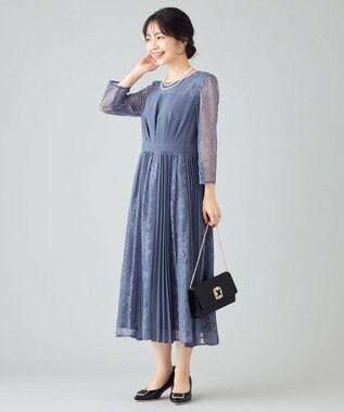 ANY SIS 【洗える】プリーツMIXレース ドレス スモーキーブルー