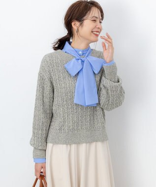 組曲 S 【加藤ローサさん着用】コットンカシミヤMIX ケーブル ニット ライトグレー系1