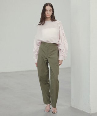 BEIGE， 【洗える】CROCUS / カービーシルエットタックパンツ Khaki