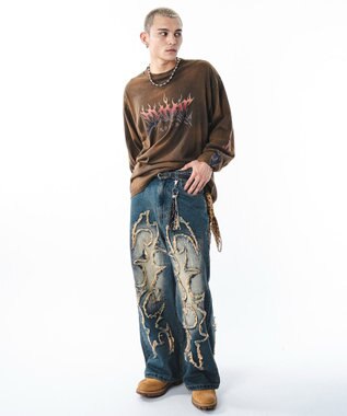 WEGO 【ユニセックス着用ITEM】フリンジデニムパンツ 柄3