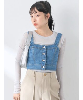 earth music&ecology フロントボタンデニムビスチェ Indigo