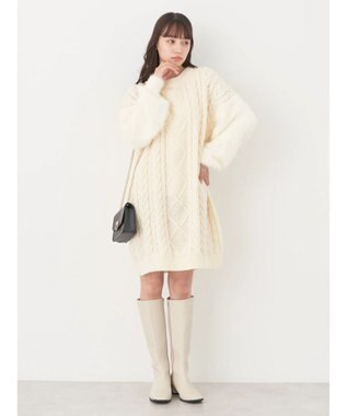 earth music&ecology 袖ファーケーブルミニワンピース Ivory