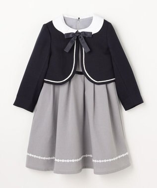 ANY KIDS 【2点セット】ノーカラー ボレロジャケット+襟付き ワンピース グレー