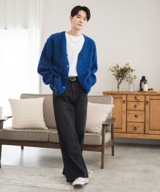 WEGO モヘアライクBIGカーディガン ブルー