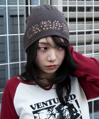 WEGO ロゴ刺繍スタッズビーニー ブラウン