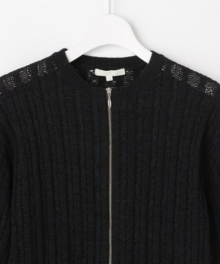 自由区 L ストライプパターンジップ ニット ブラック