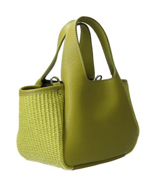 INTER-CHAUSSURES 【RIPANI】ラフィアコンビミニハンドバッグ グリーンコンビ