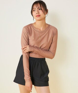 OP／FILA 【Ocean Pacific】カップ付きラッシュガード　水着3点セット ブラウン