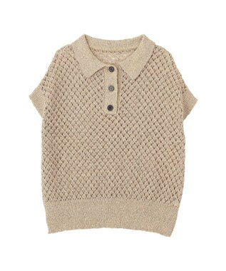Green Parks 衿付き透かし編みニットプルオーバー Beige
