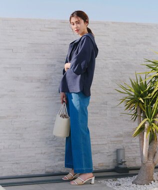 Tiaclasse L 【洗える】シアーパーカーカーディガン ネイビー