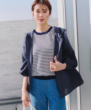 Tiaclasse L 【洗える】シアーパーカーカーディガン ネイビー